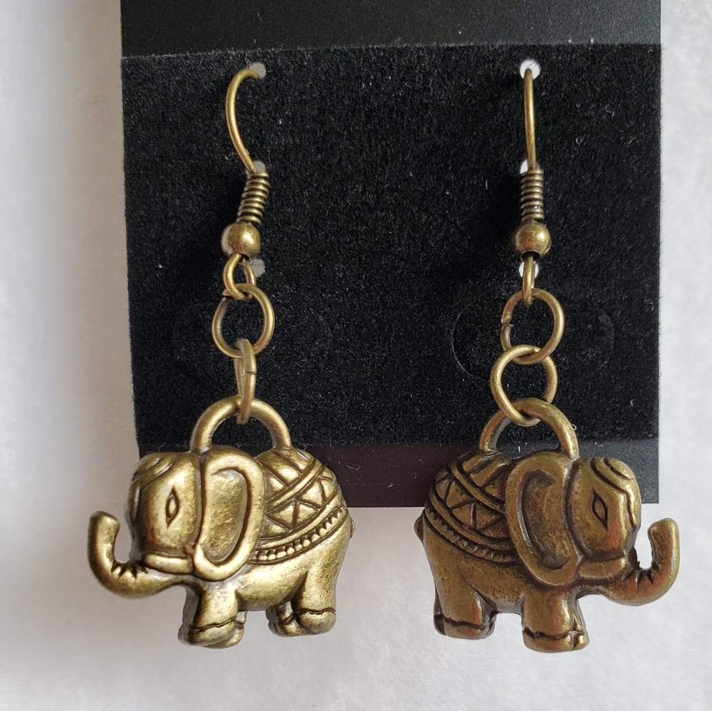 Womens bronze elephant hook earrings